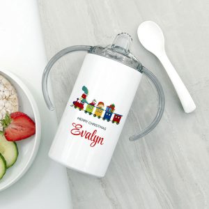 Personalised Christmas Train Kid's Stainless Steel Sippy Cup