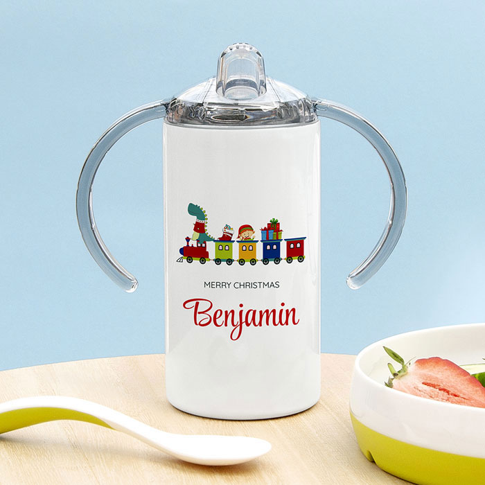 Personalised Christmas Train Kid's Stainless Steel Sippy Cup