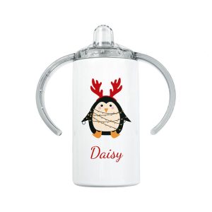Personalised Christmas Penguin Kids Sippy Cup