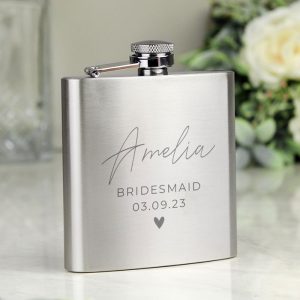 Personalised Any Text Wedding Party 6oz Hip Flask Stainless