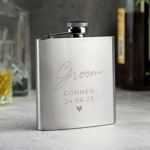 Personalised Any Text Wedding Party 6oz Hip Flask Stainless