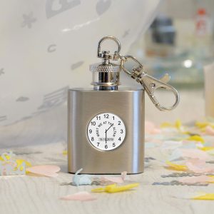 Personalised Stainless Steel Hip Flask Key Ring At The Altar