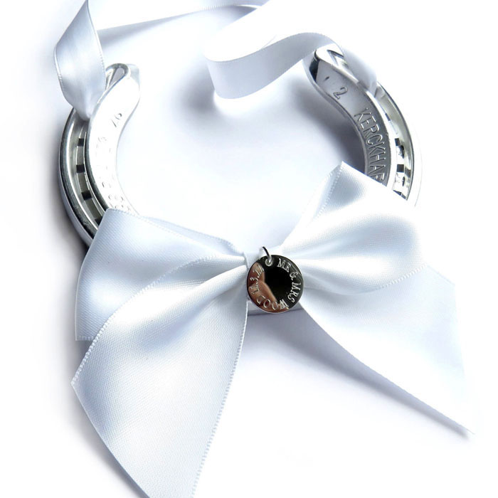Personalised Wedding Horseshoe With White Satin Ribbon