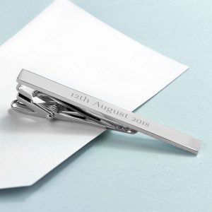 Personalised Rhodium Plated Tie Clip Male Wedding Gift
