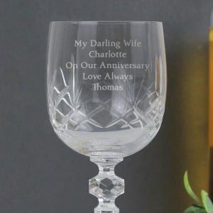 Personalised Cut Crystal Wine Glass Graduation, Anniversary