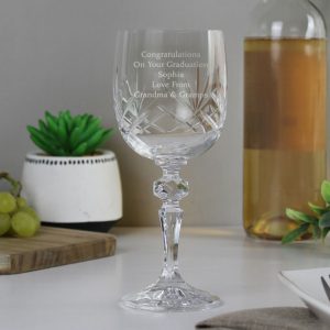 Personalised Cut Crystal Wine Glass Graduation, Anniversary