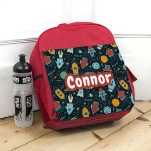 Personalised Kid's Red Space Themed Backpack School Bag 33cm