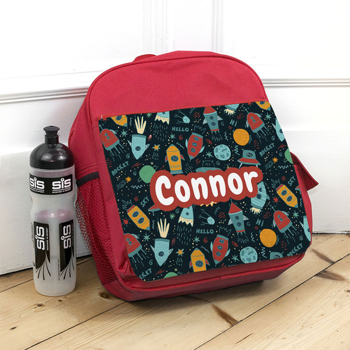 Personalised Kid's Red Space Themed Backpack School Bag 33cm