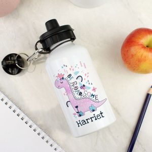 Girl's Personalised Pink Dinosaur Aluminium Water Bottle