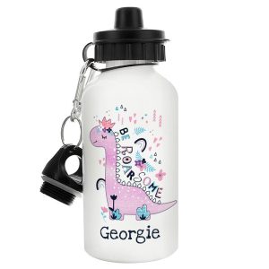 Girl's Personalised Pink Dinosaur Aluminium Water Bottle