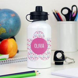 Girl's Personalised Pink & White Flower Drinks Water Bottle