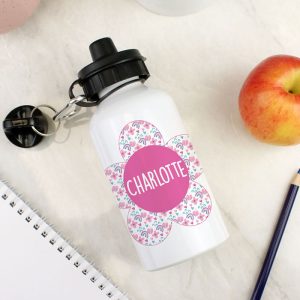 Girl's Personalised Pink & White Flower Drinks Water Bottle