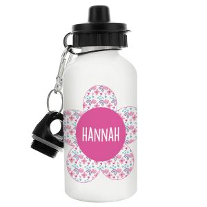 Girl's Personalised Pink & White Flower Drinks Water Bottle