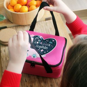 Girl's Personalised Dinosaur Pink Insulated School Lunch Bag