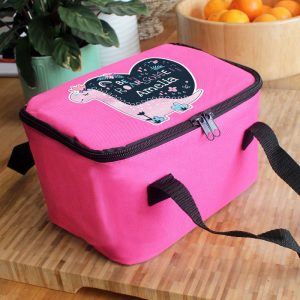 Girl's Personalised Dinosaur Pink Insulated School Lunch Bag