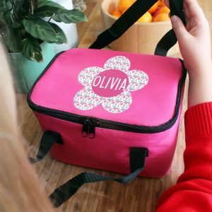Girl's Personalised Flower Themed Pink School Lunch Bag