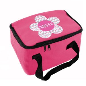 Girl's Personalised Flower Themed Pink School Lunch Bag