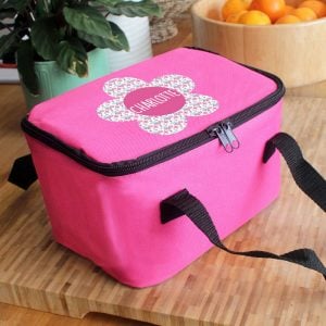 Girl's Personalised Flower Themed Pink School Lunch Bag
