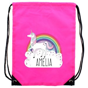 Girl's Personalised Unicorn Pink School PE Kit Bag