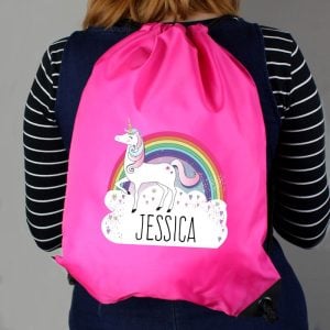 Girl's Personalised Unicorn Pink School PE Kit Bag