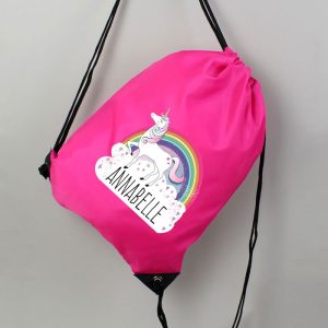 Girl's Personalised Unicorn Pink School PE Kit Bag