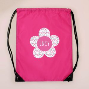 Girl's Personalised Flower Pink Kit P.E. School Bag