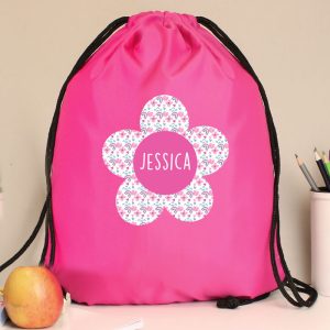 Girl's Personalised Flower Pink Kit P.E. School Bag