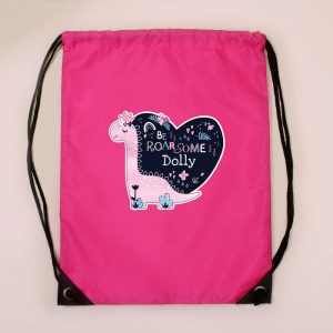 Girl's Personalised Dinosaur Pink P.E. Kit School Bag