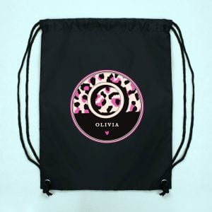 Girl's Personalised Leopard Print Black P.E. Kit Bag