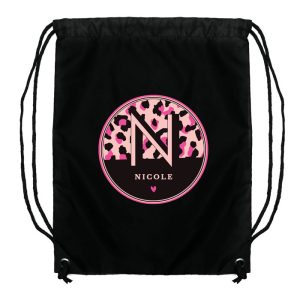 Girl's Personalised Leopard Print Black P.E. Kit Bag