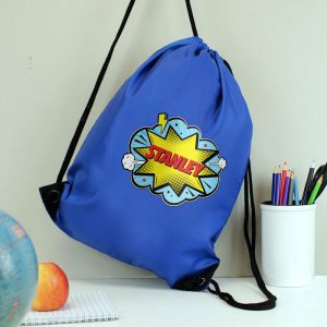 Boy's Personalised Superhero Blue School Kit Bag
