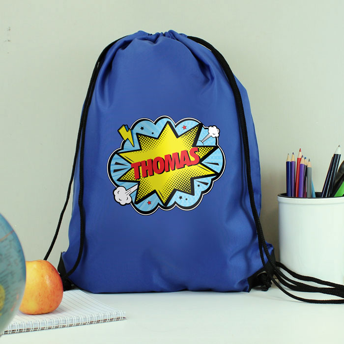 Boy's Personalised Superhero Blue School Kit Bag