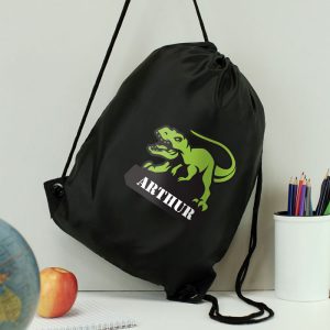 Boy's Personalised Dinosaur Black & Green School Kit Bag