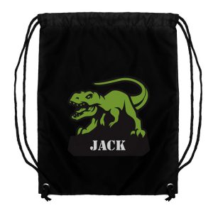 Boy's Personalised Dinosaur Black & Green School Kit Bag