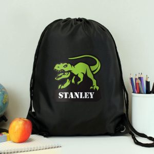 Boy's Personalised Dinosaur Black & Green School Kit Bag
