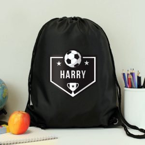 Personalised Black Football P.E. Kit School Bag