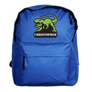 Personalised T-Rex Dinosaur Blue Backpack School Bag