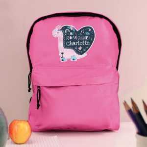 Girl's Personalised Dinosaur Pink Backpack School Bag