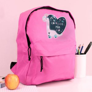 Girl's Personalised Dinosaur Pink Backpack School Bag