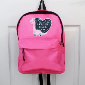 Girl's Personalised Dinosaur Pink Backpack School Bag