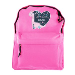 Girl's Personalised Dinosaur Pink Backpack School Bag
