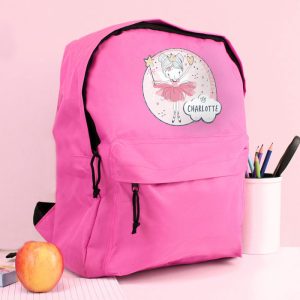 Girl's Personalised Fairy Pink Backpack School Bag