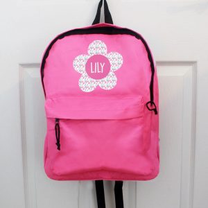 Girl's Personalised Flower Pink Backpack School Bag
