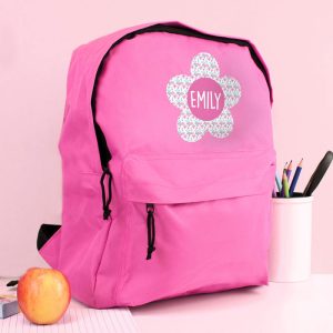 Girl's Personalised Flower Pink Backpack School Bag