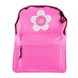 Girl's Personalised Flower Pink Backpack School Bag