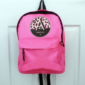 Girl's Personalised Leopard Print Pink Backpack