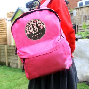 Girl's Personalised Leopard Print Pink Backpack
