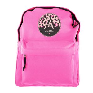 Girl's Personalised Leopard Print Pink Backpack