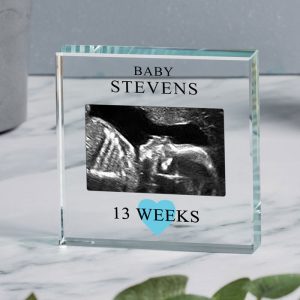 Personalised Baby Scan Photo Glass Token in Gift Box