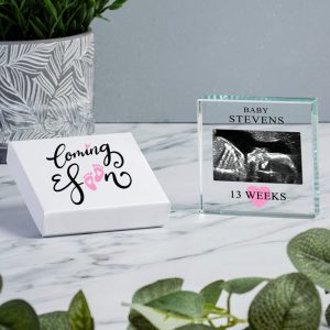 Personalised Baby Scan Photo Glass Token in Gift Box